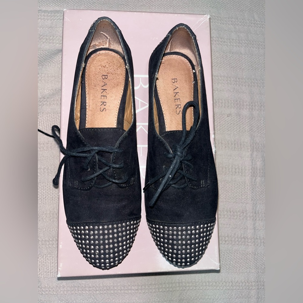 Bakers black flat shoes with rhinestones